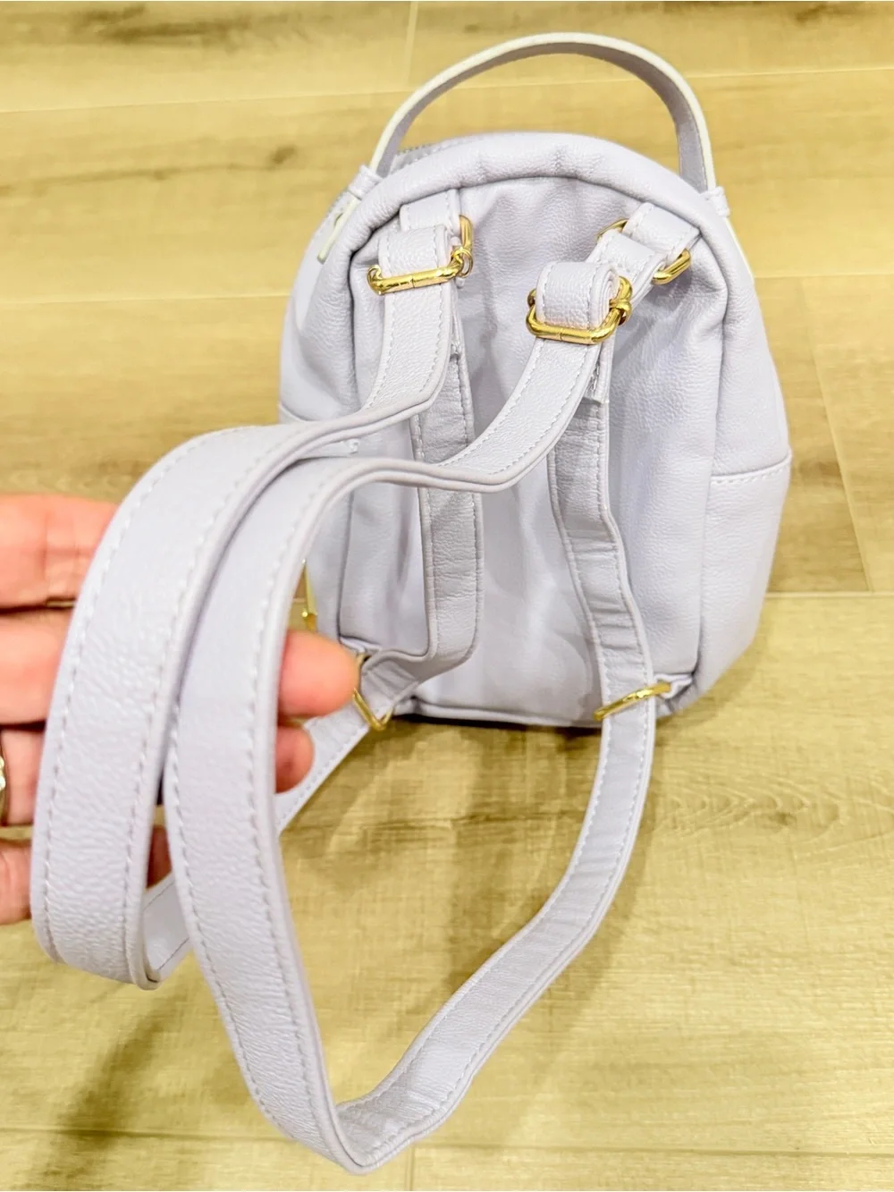 Betsey Johnson Mini Dog Backpack Lilac Lavender Floral Lining 8.5x6 Bag Gold Zip